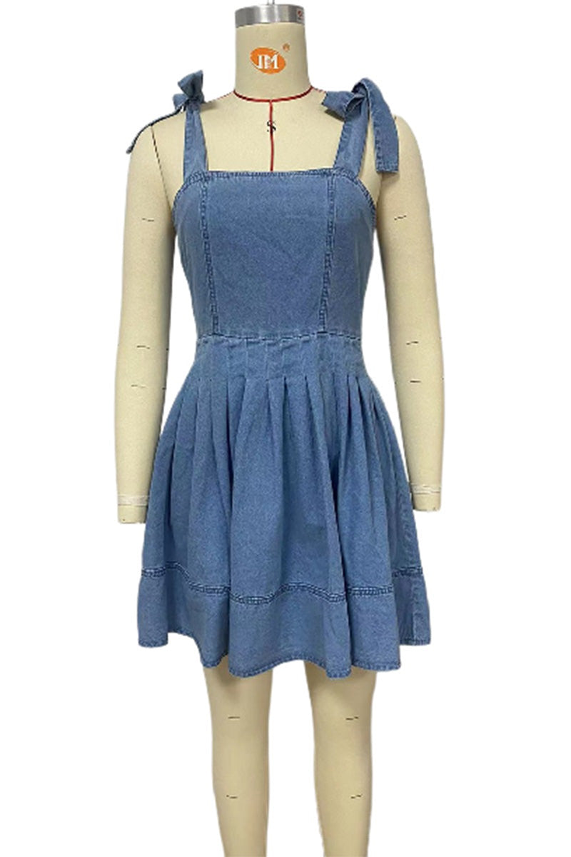 Tie-Strap Denim Mini Dress