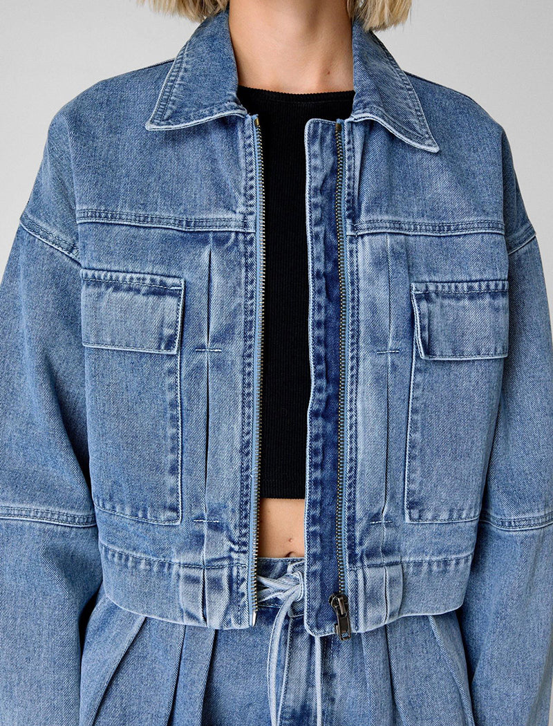 Loose Fit Denim Jacket with Shorts Set