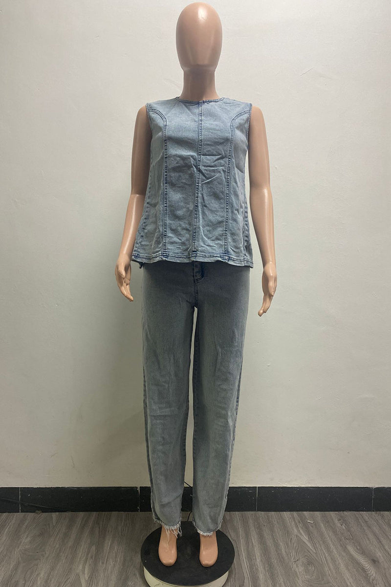 Sleeveless Denim Vest and Pants Set