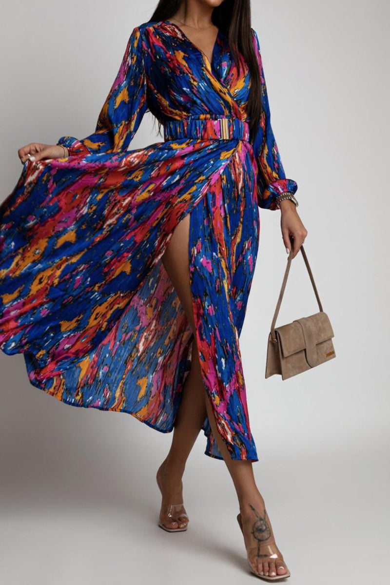 Printed Long-Sleeve Midi Dress