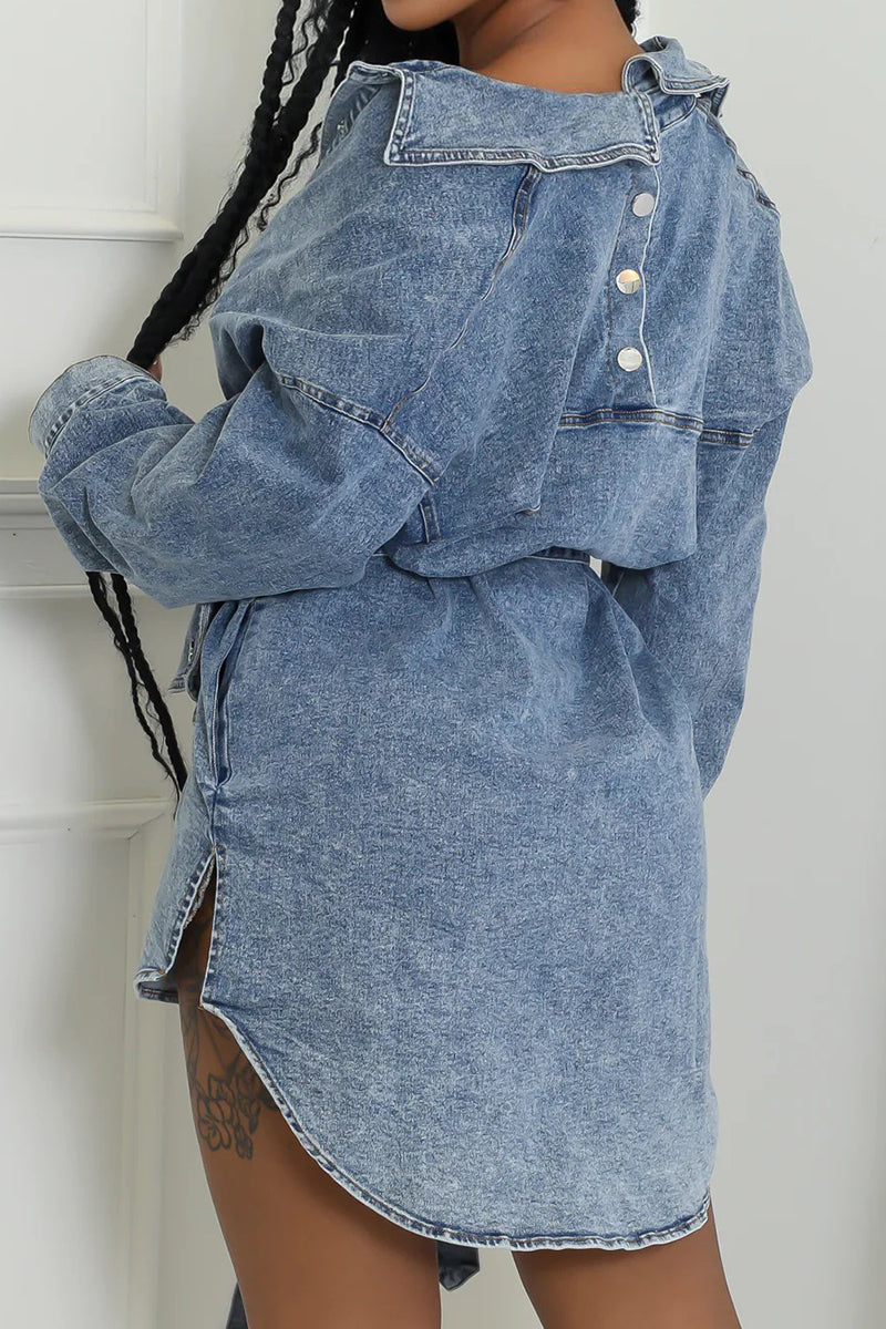 Belted Button-Down Denim Jacket