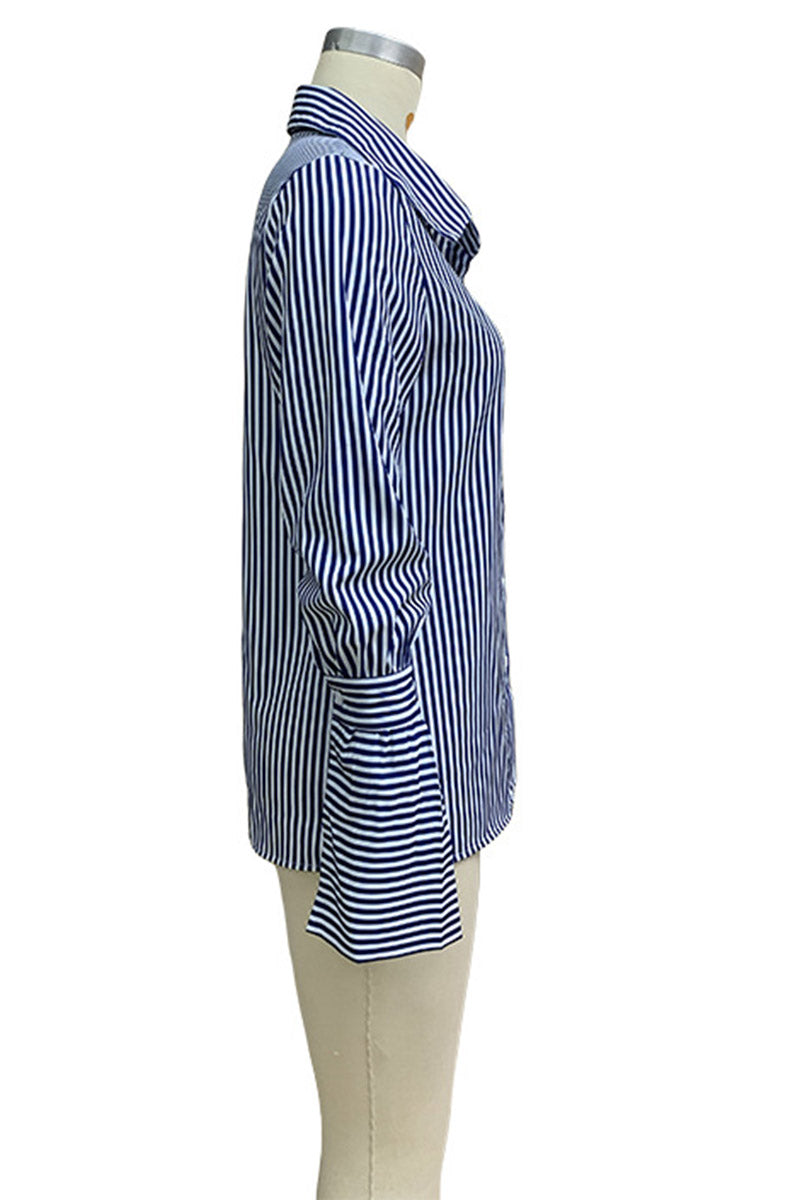 Striped Button-Up Shirt with Flared Cuffs