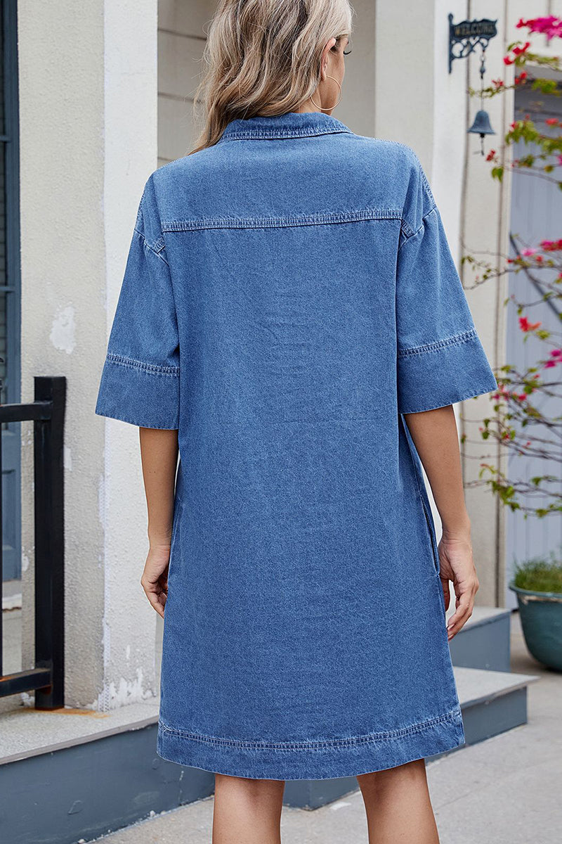 Washed V-Neck Loose T-Shirt Dress