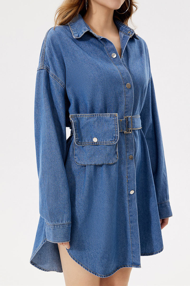 Belted Button-UP Denim Jacket