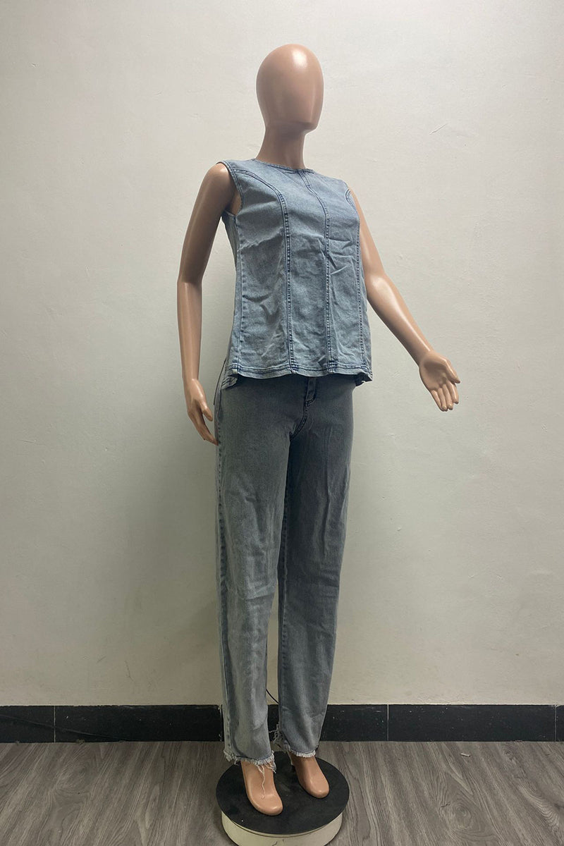 Sleeveless Denim Vest and Pants Set