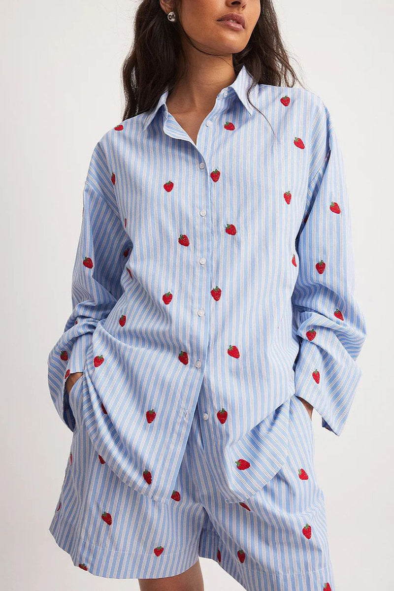 Button-Up Strawberry Print Pajama Set