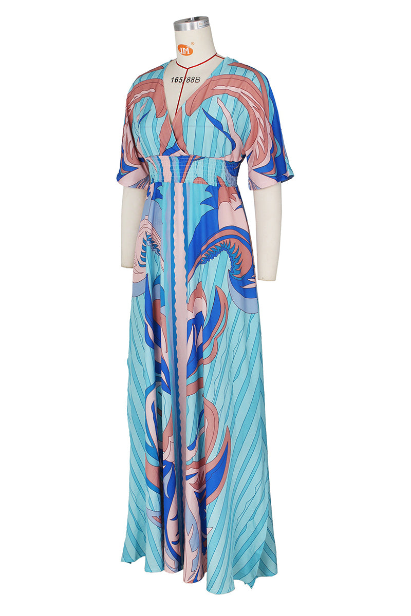 Printed V-Neck Maxi Dress