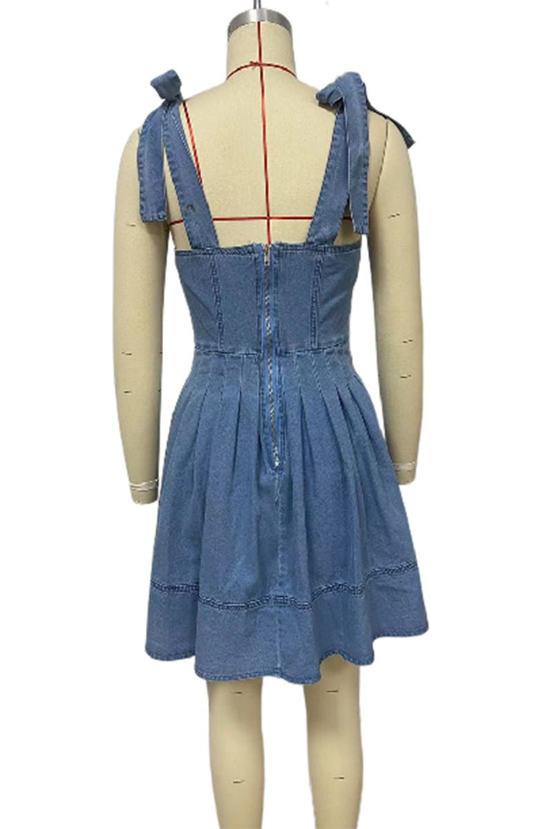 Tie-Strap Denim Mini Dress