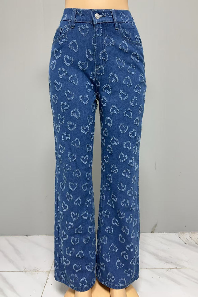 Relaxed Fit Heart Printed Jeans