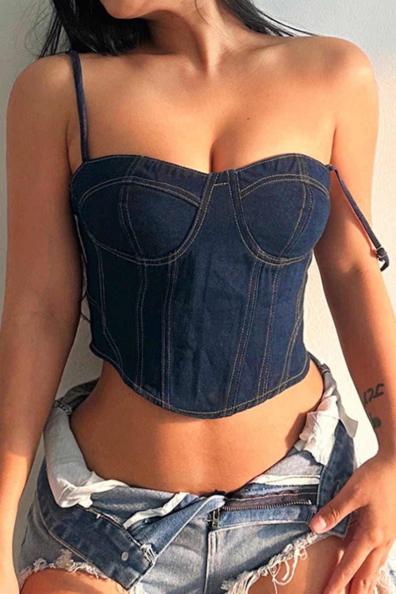 Sweetheart Neckline Denim Bustier