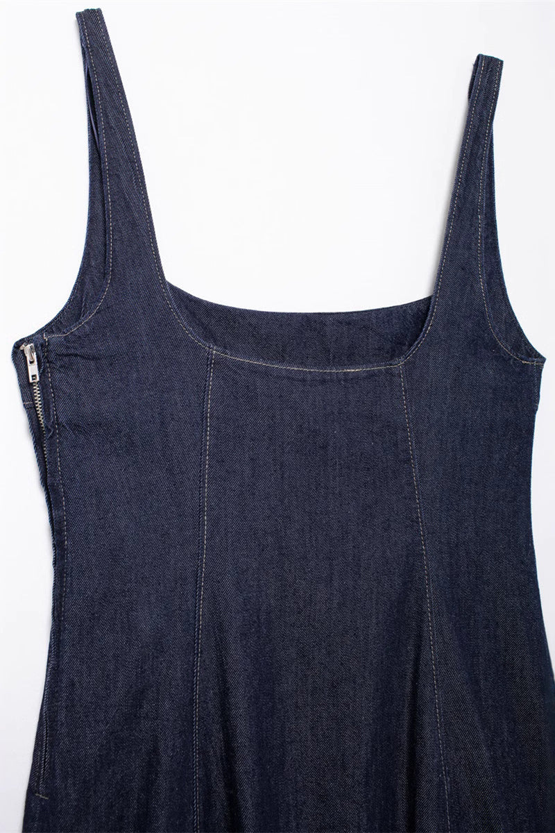 A-Line Denim Sleeveless Midi Dress