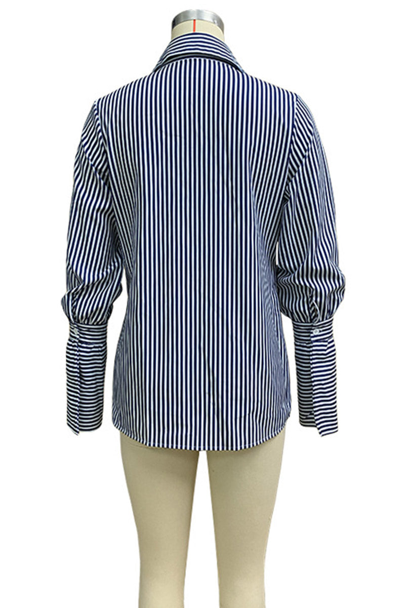 Striped Button-Up Shirt with Flared Cuffs