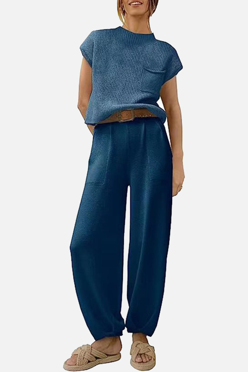 Sleeveless Knit Top and Relaxed Pants Set