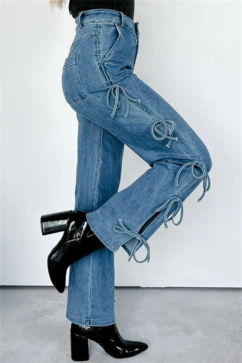 Bow-Tie Slit Side Denim Pants