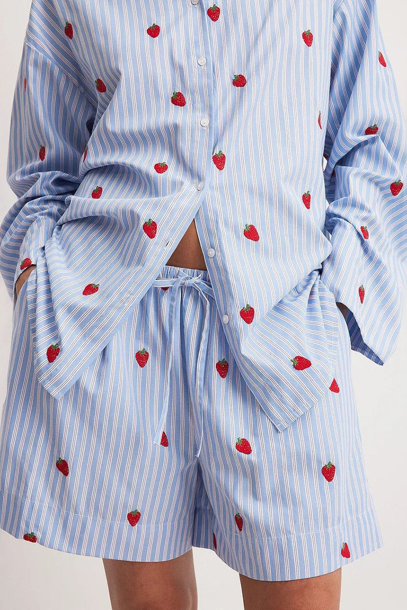 Button-Up Strawberry Print Pajama Set