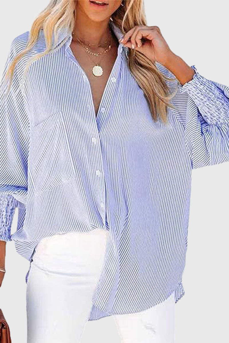 Puff Sleeve Striped Button-Down Shirt