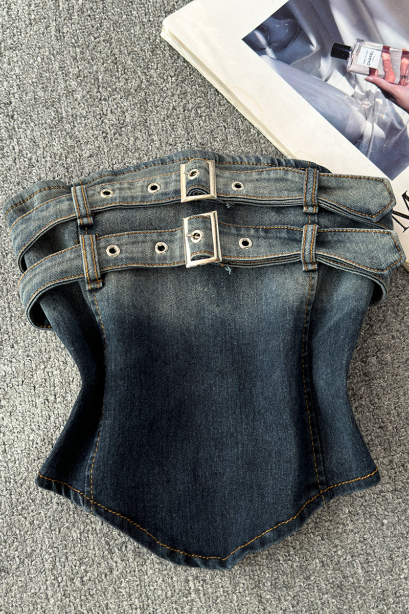 Asymmetrical Denim Tube Top