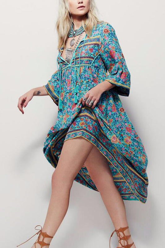 Bohemian Floral Print Maxi Dress