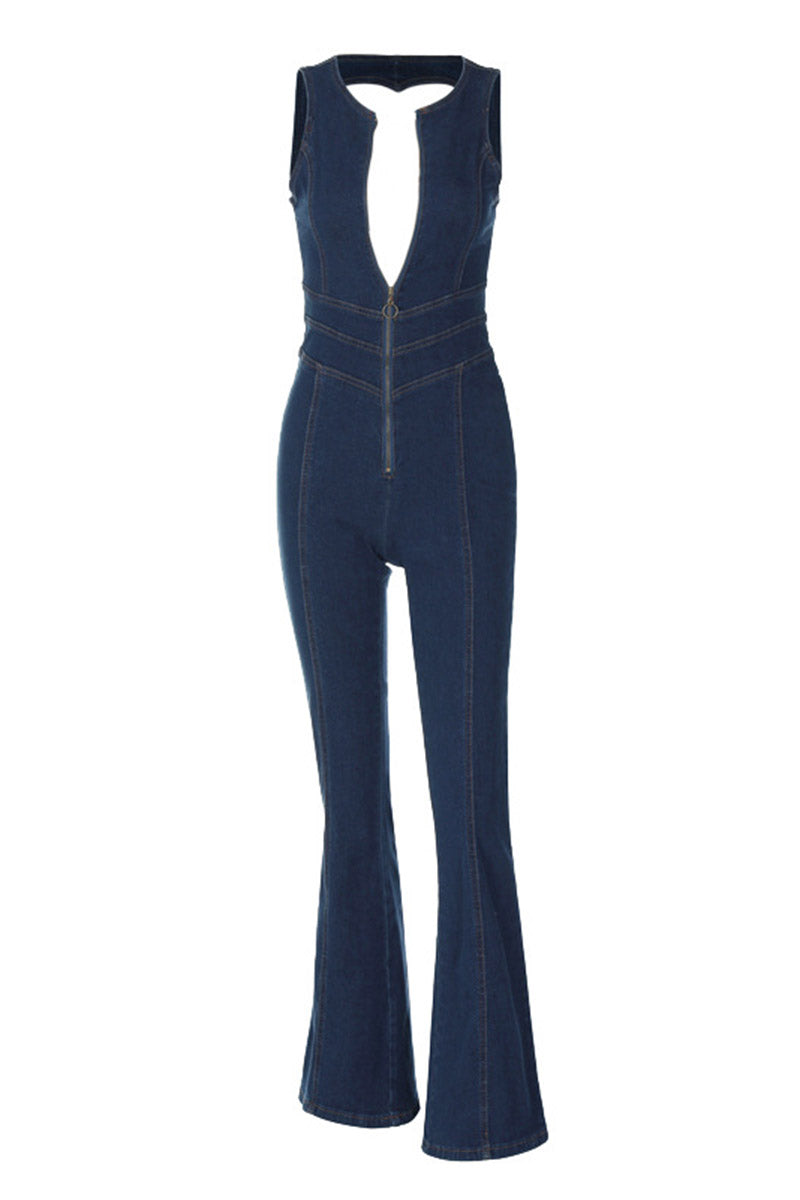 Zipper Front Denim Jumpsuit