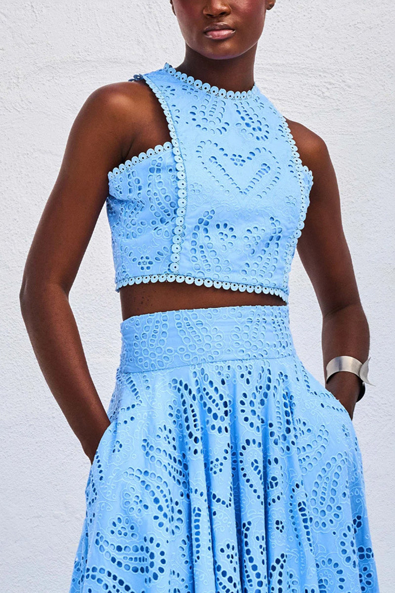 Lace Eyelet Crop Top and Maxi Skirt Set