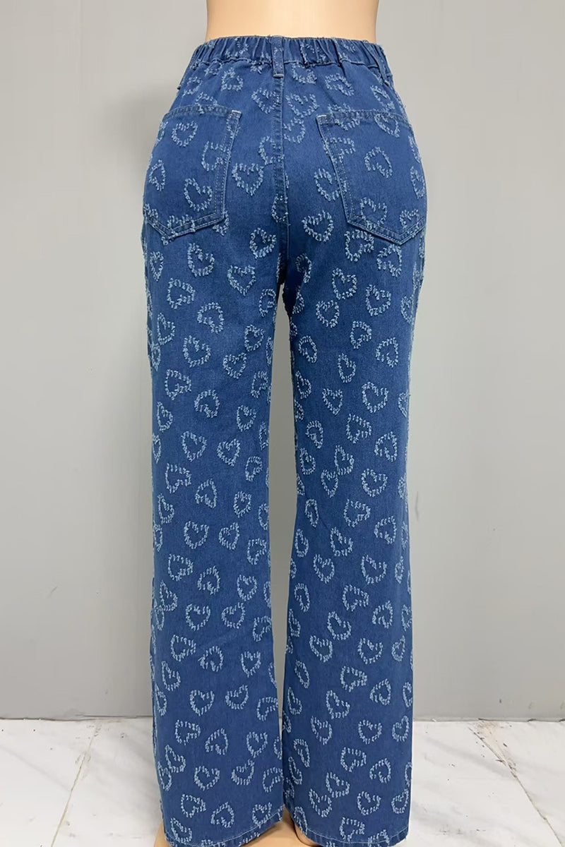 Relaxed Fit Heart Printed Jeans