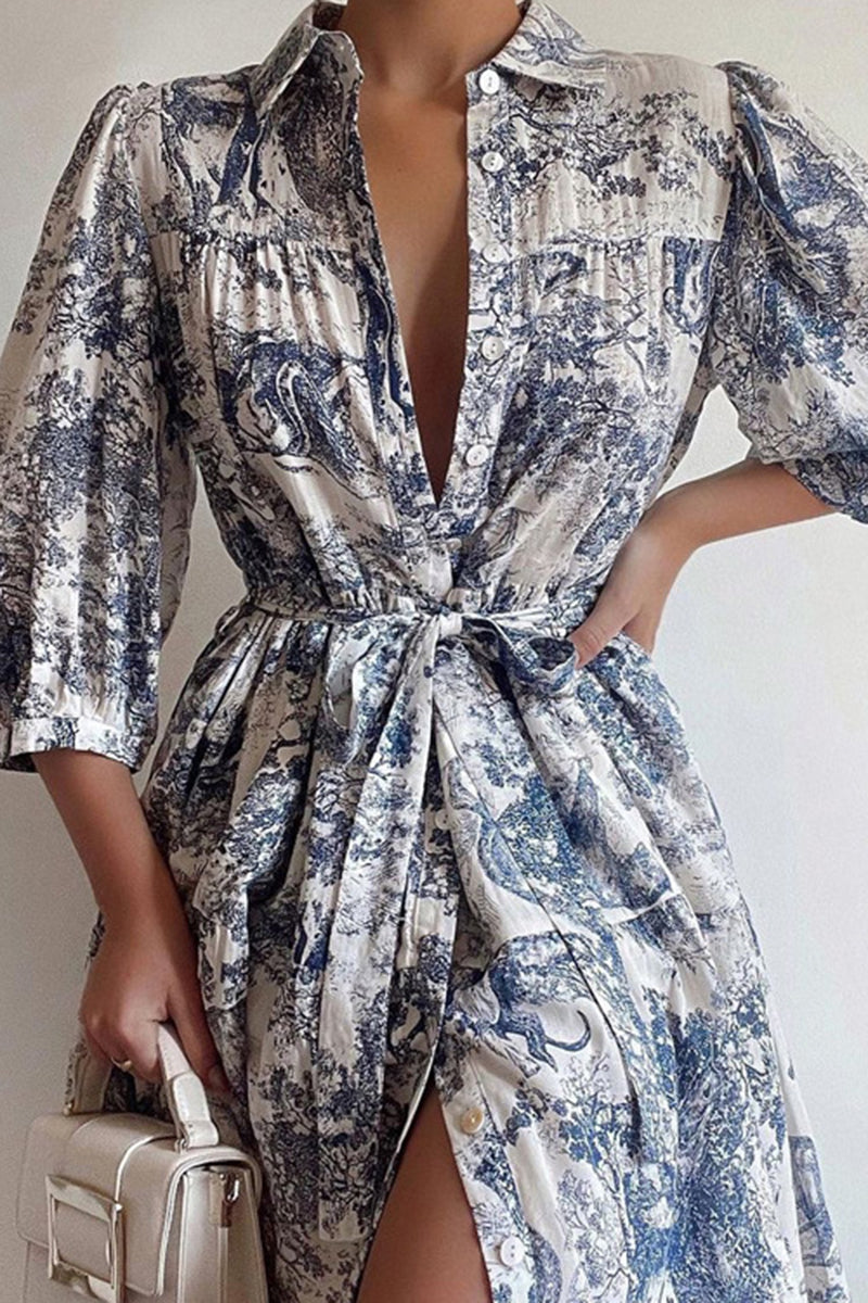 Printed Belted Shirt Dress