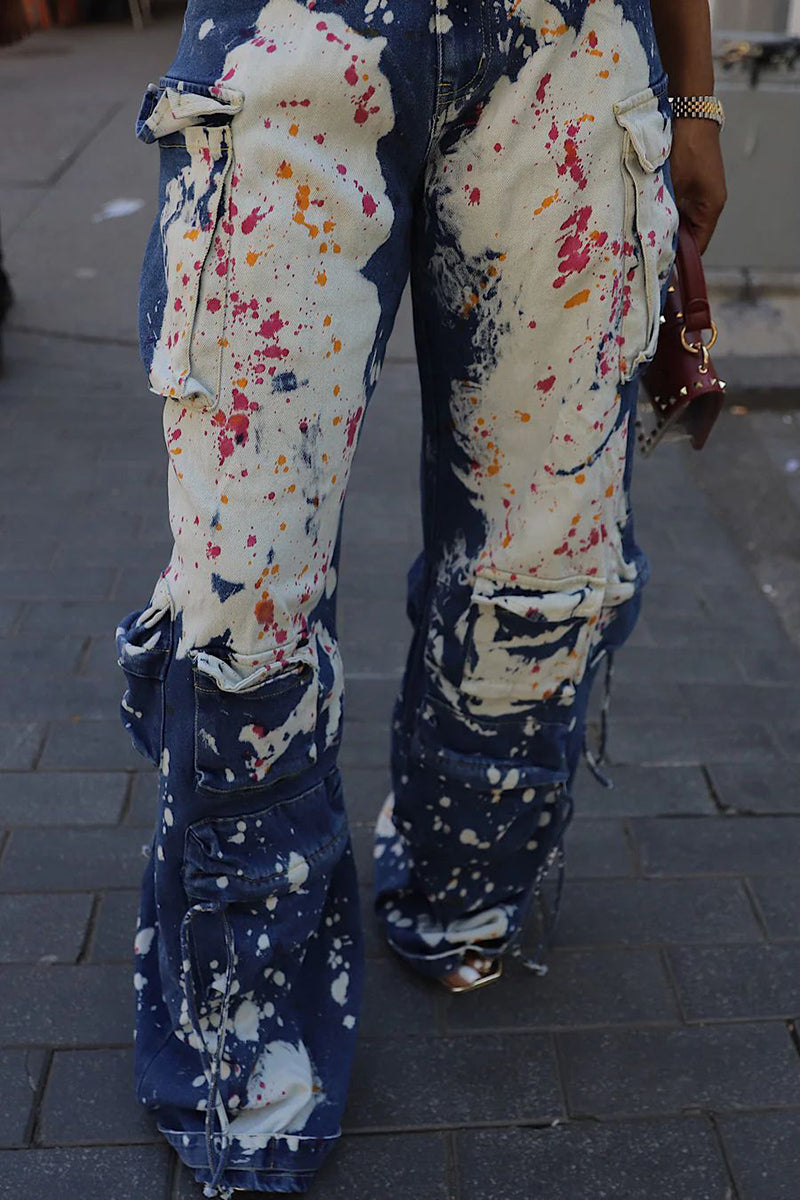 Splatter Painted Denim Jumpsuit