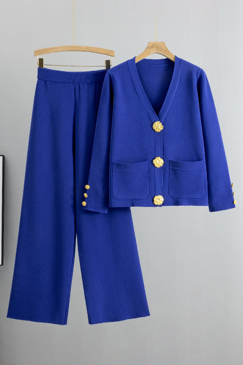 Button-Up Knit Cardigan and Pants Set