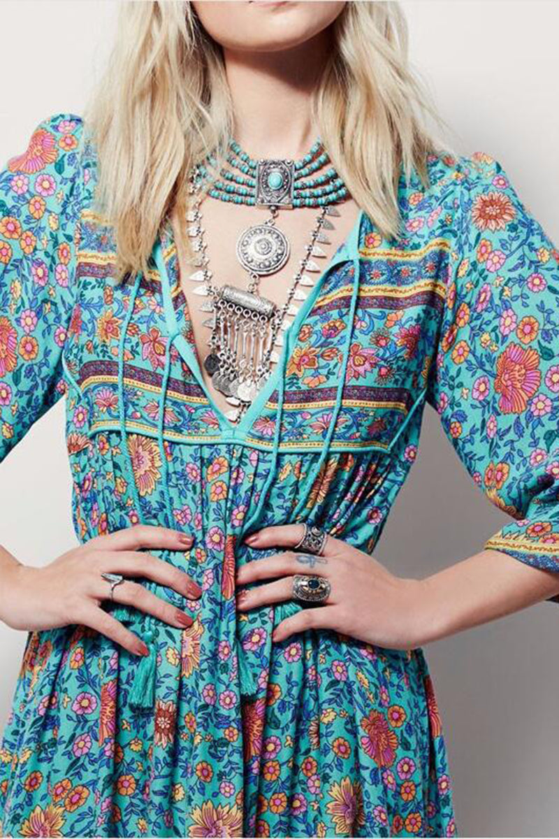 Bohemian Floral Print Maxi Dress