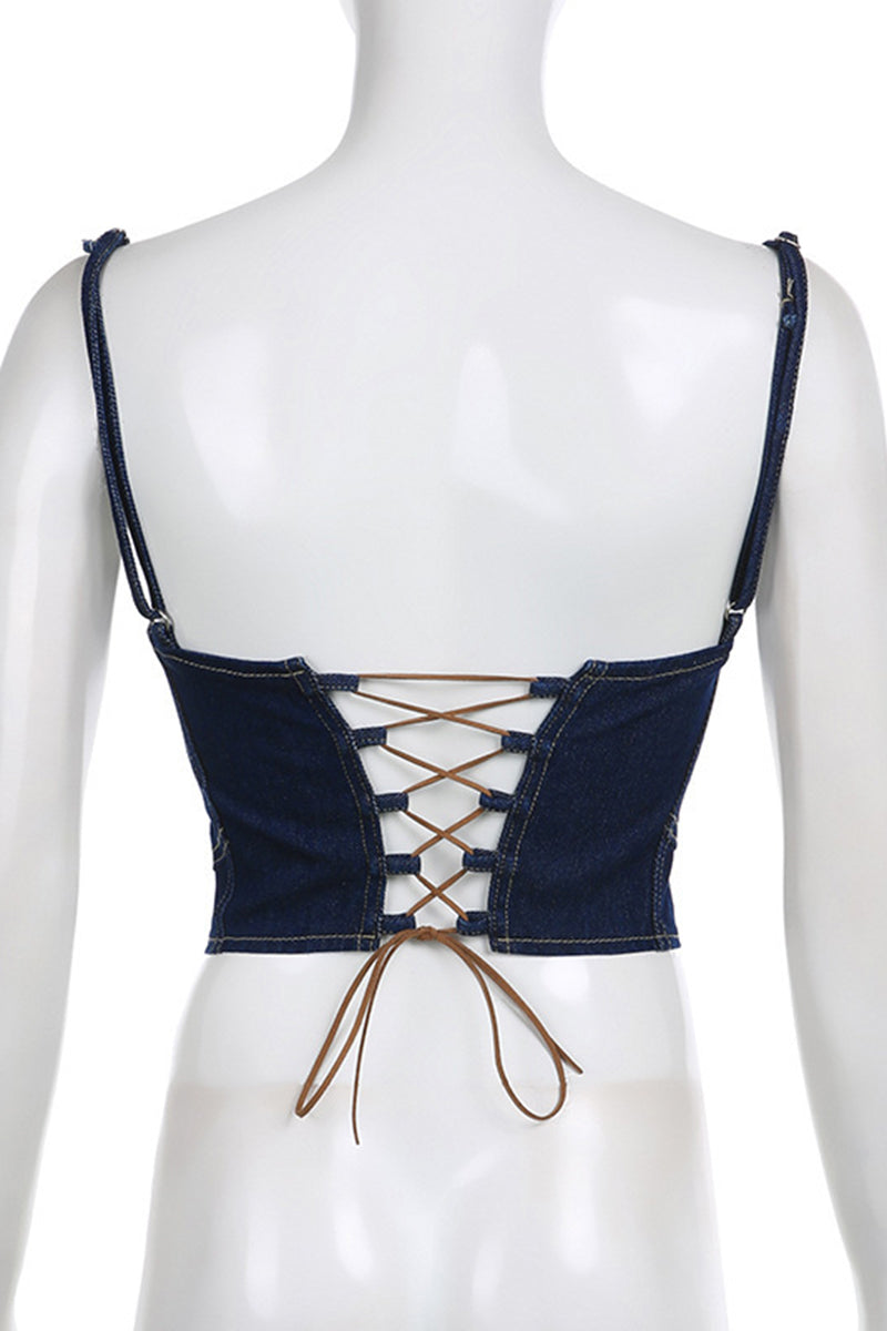 Sweetheart Neckline Denim Bustier