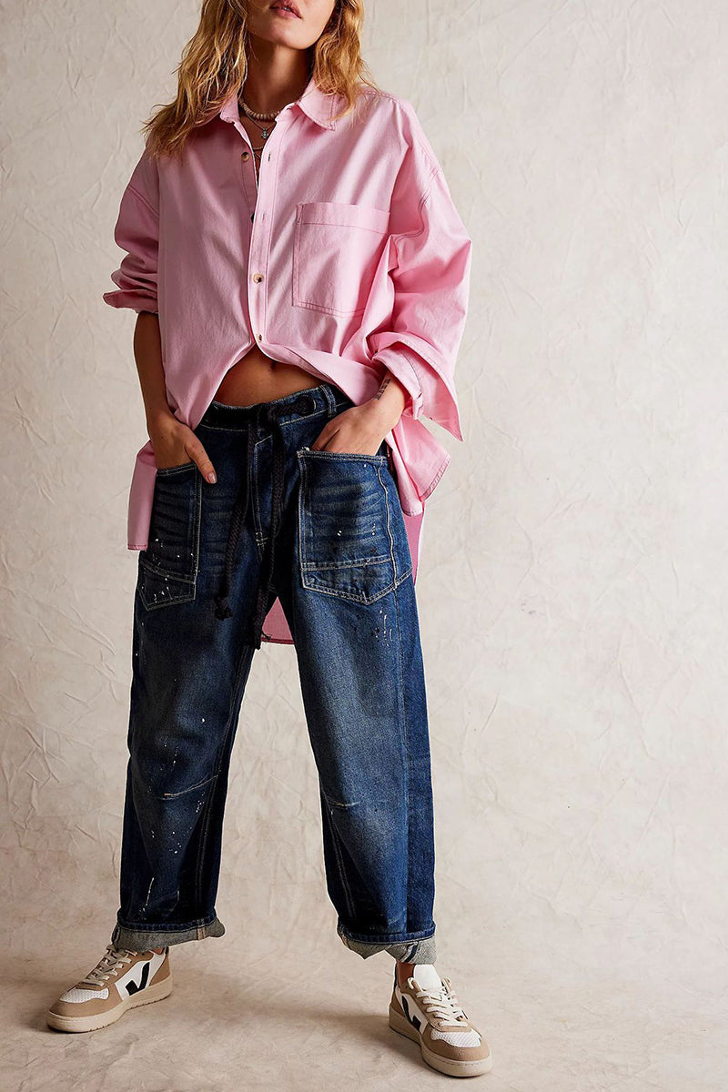 Drawstring Relaxed Fit Cropped Jeans