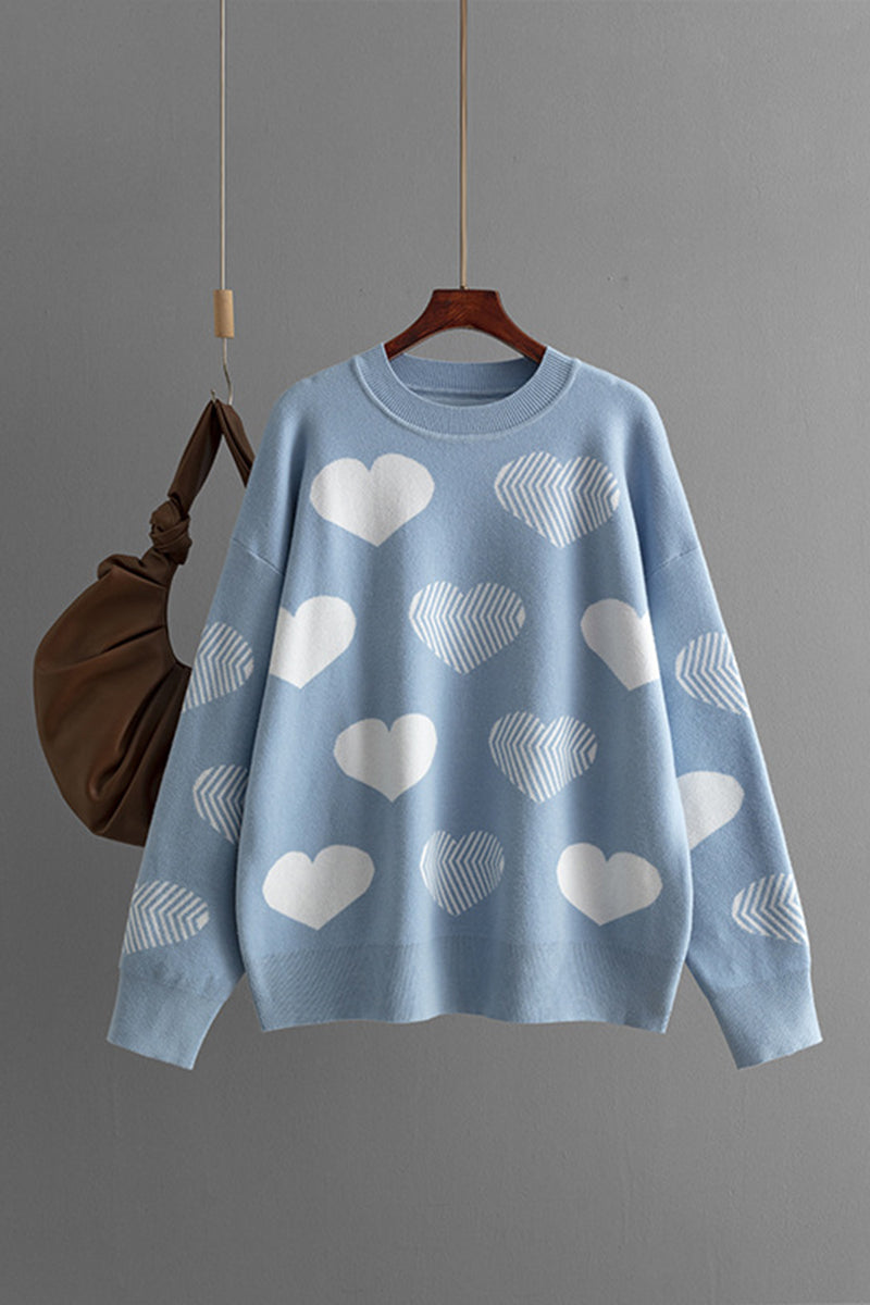 Patterned Heart Print Knit Sweater