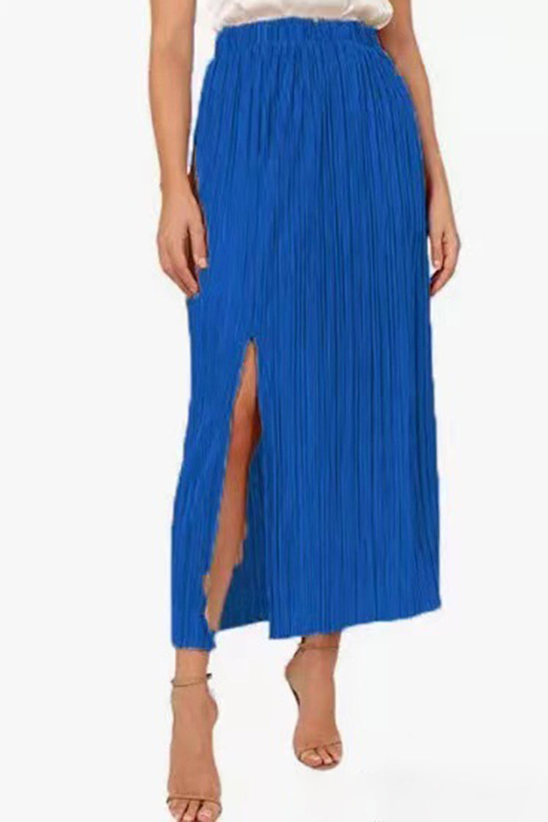 Pleated Midi Skirt with Side Slit