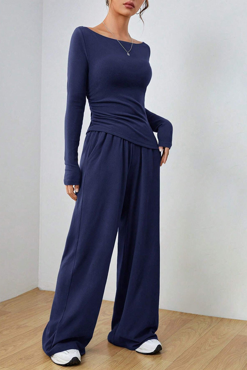 Long Sleeve Top and Wide-Leg Pants Set