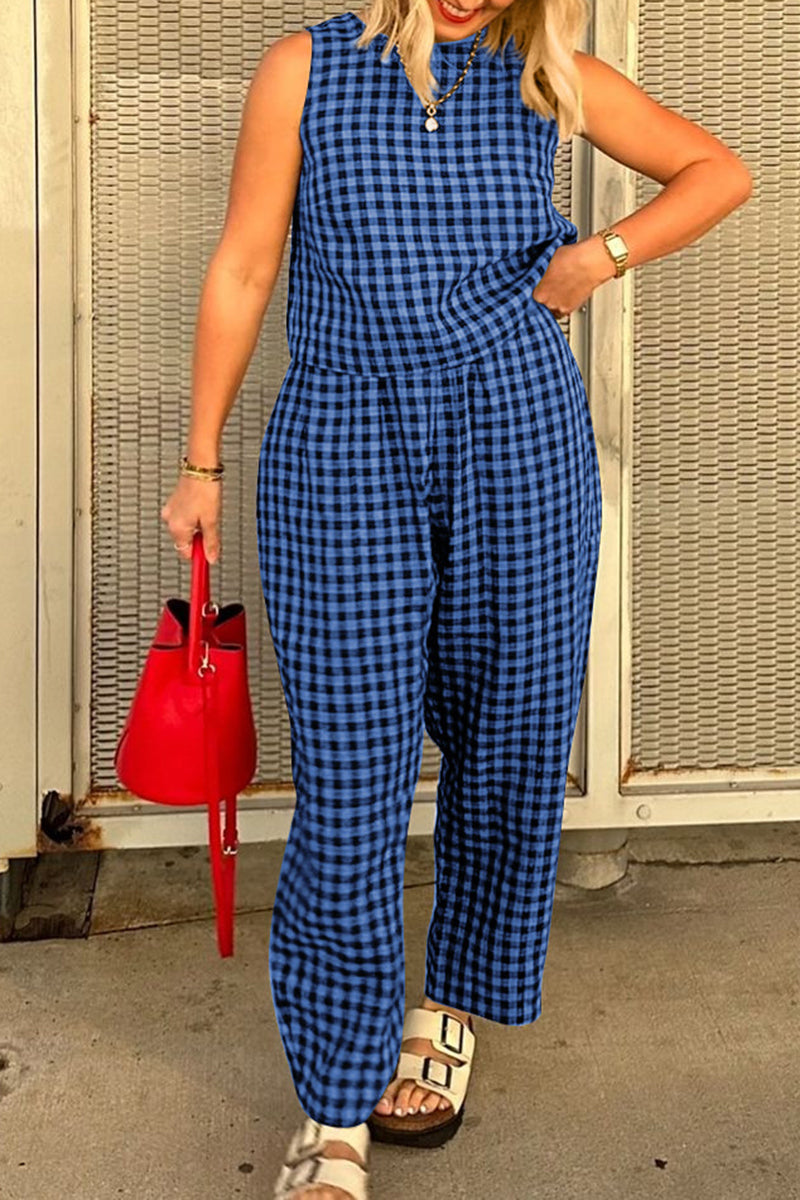 Plaid Sleeveless Vest and Pants Set