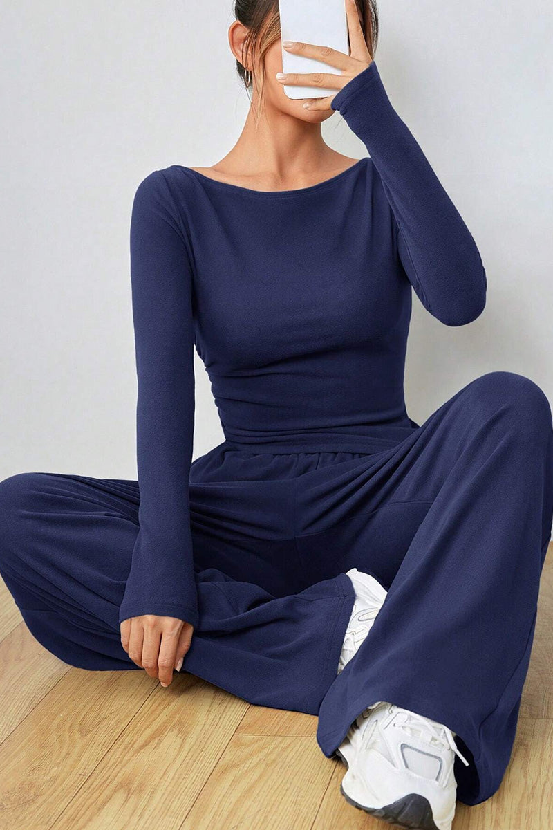 Long Sleeve Top and Wide-Leg Pants Set