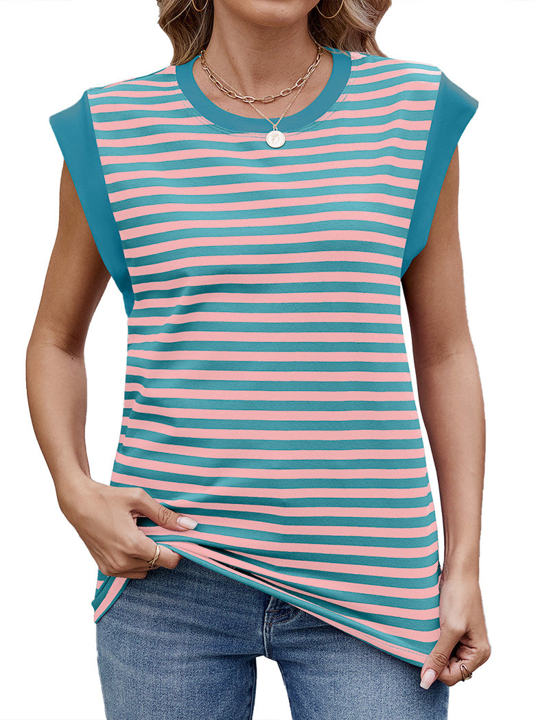 Striped Contrast Trim Sleeveless T-shirt