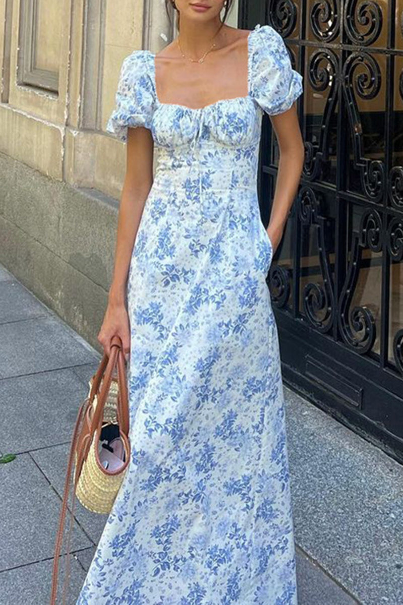 Puff Sleeve Floral Maxi Dress