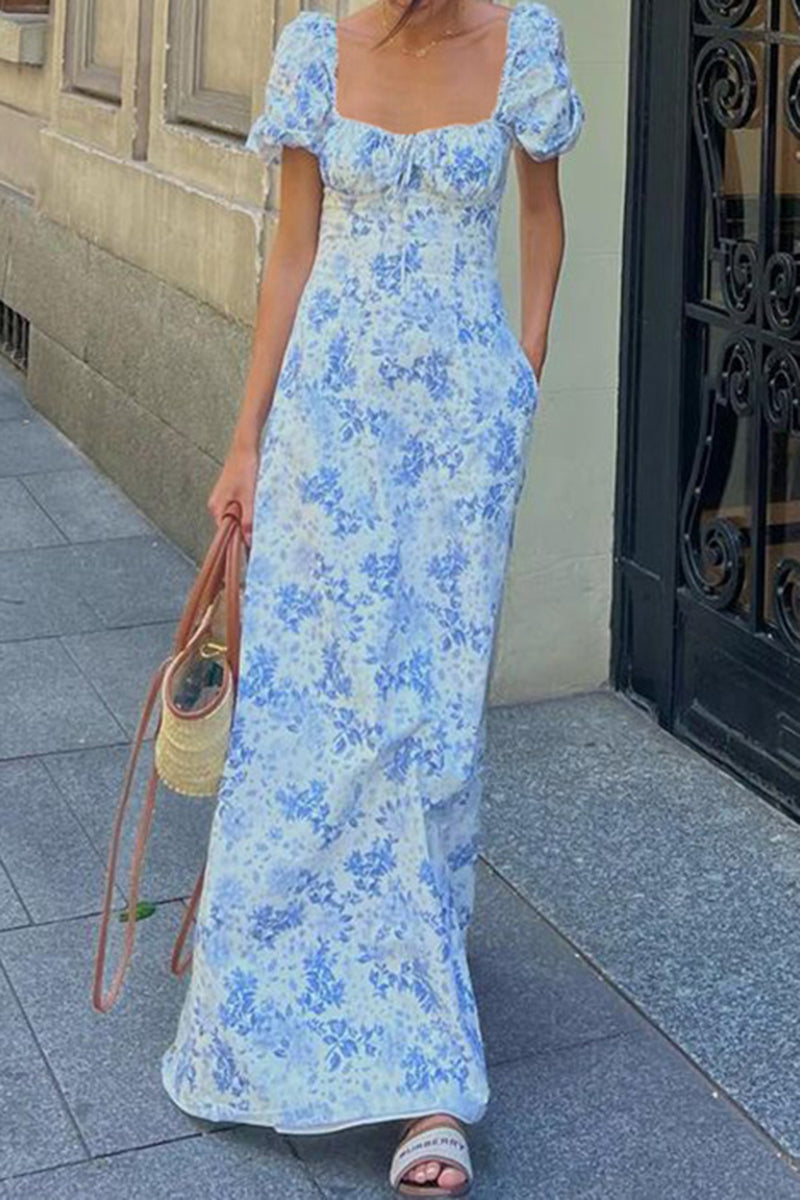 Puff Sleeve Floral Maxi Dress