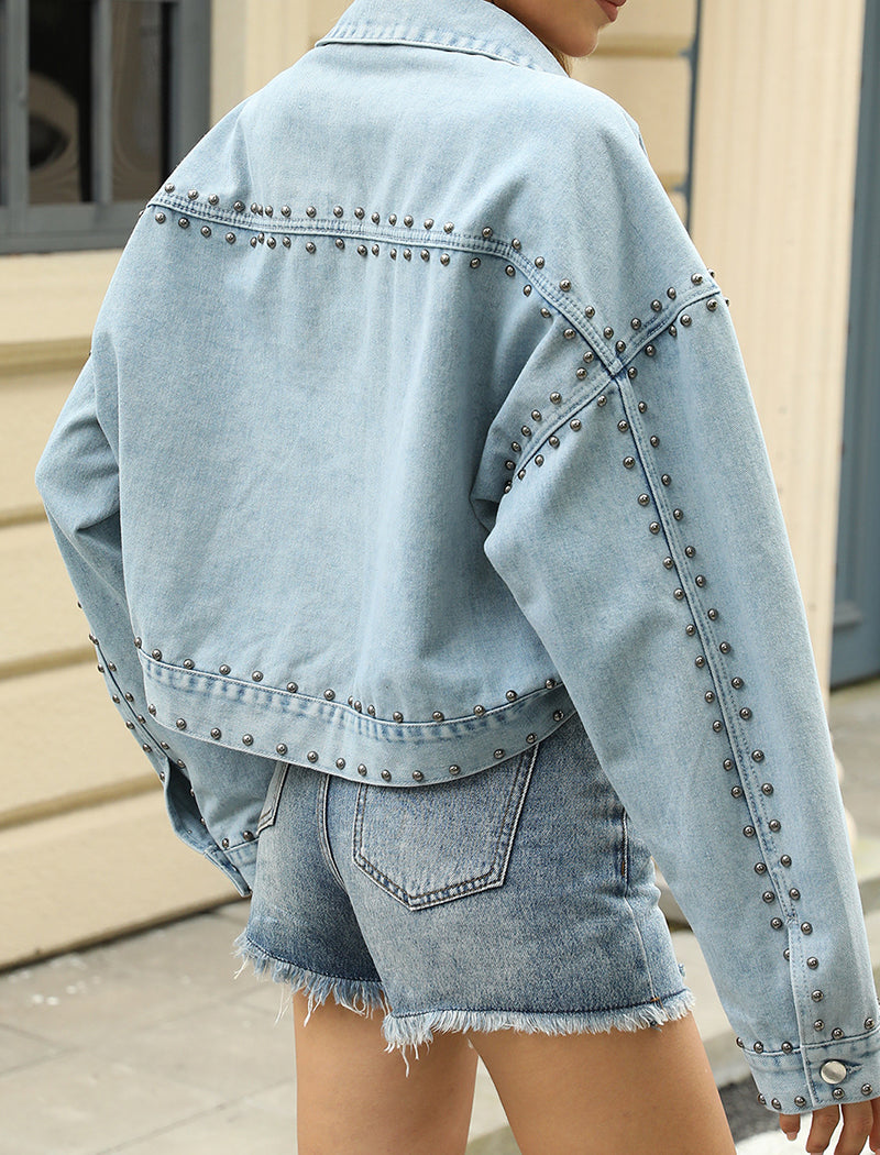 Rhinestone Cropped Denim Jacket