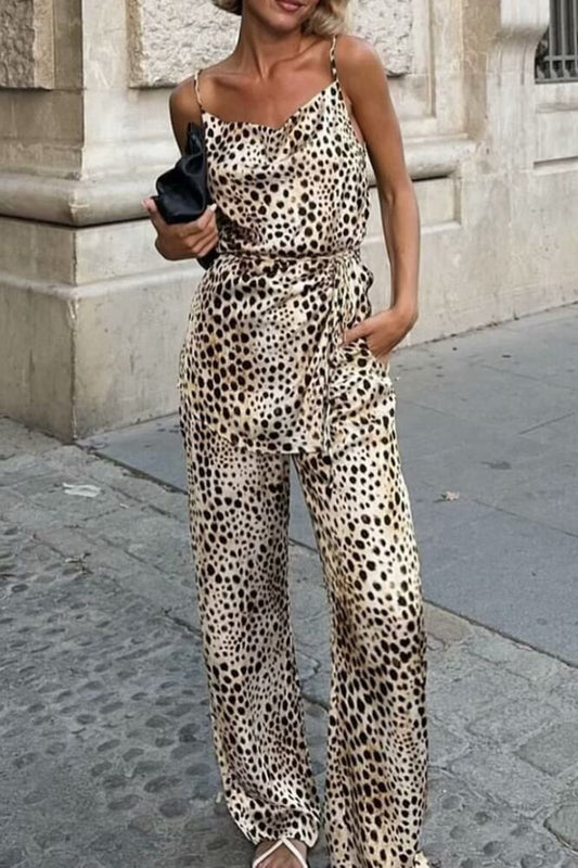 Leopard Spaghetti Strap Top and Wide-Leg Pants Set