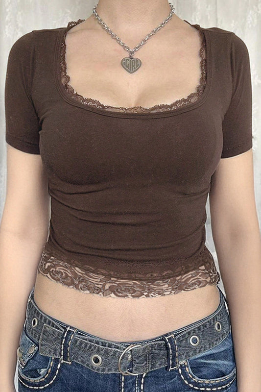 Lace Trimmed Fitted Top