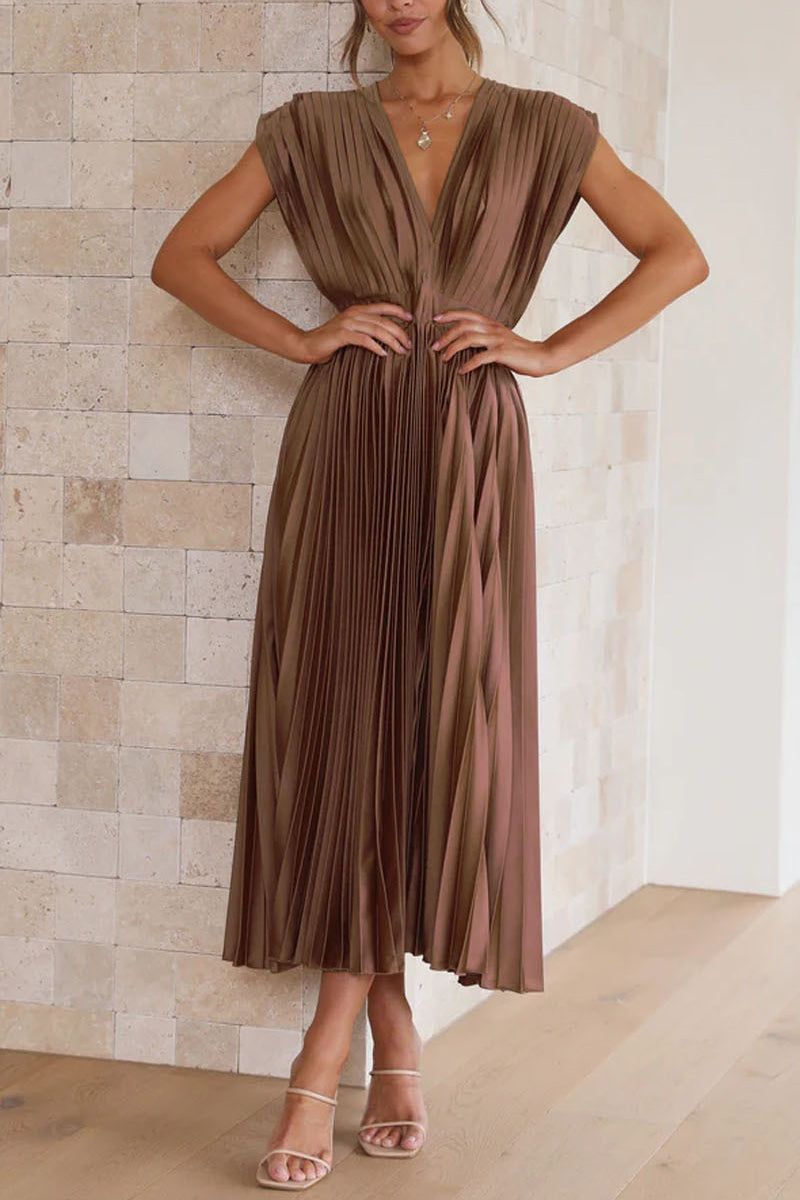 Pleated V-Neck Maxi Dress