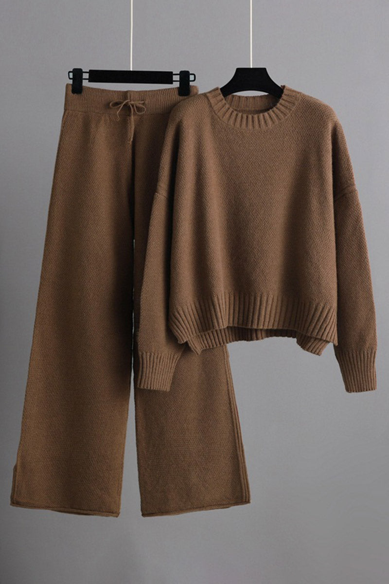 Relaxed Fit Sweater and Wide-Leg Pants Set