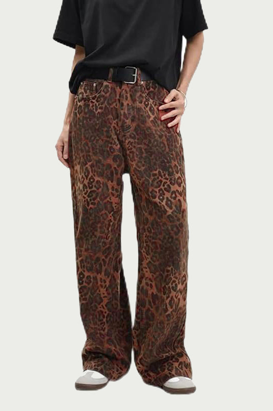 Wide-Leg Leopard Print Pants