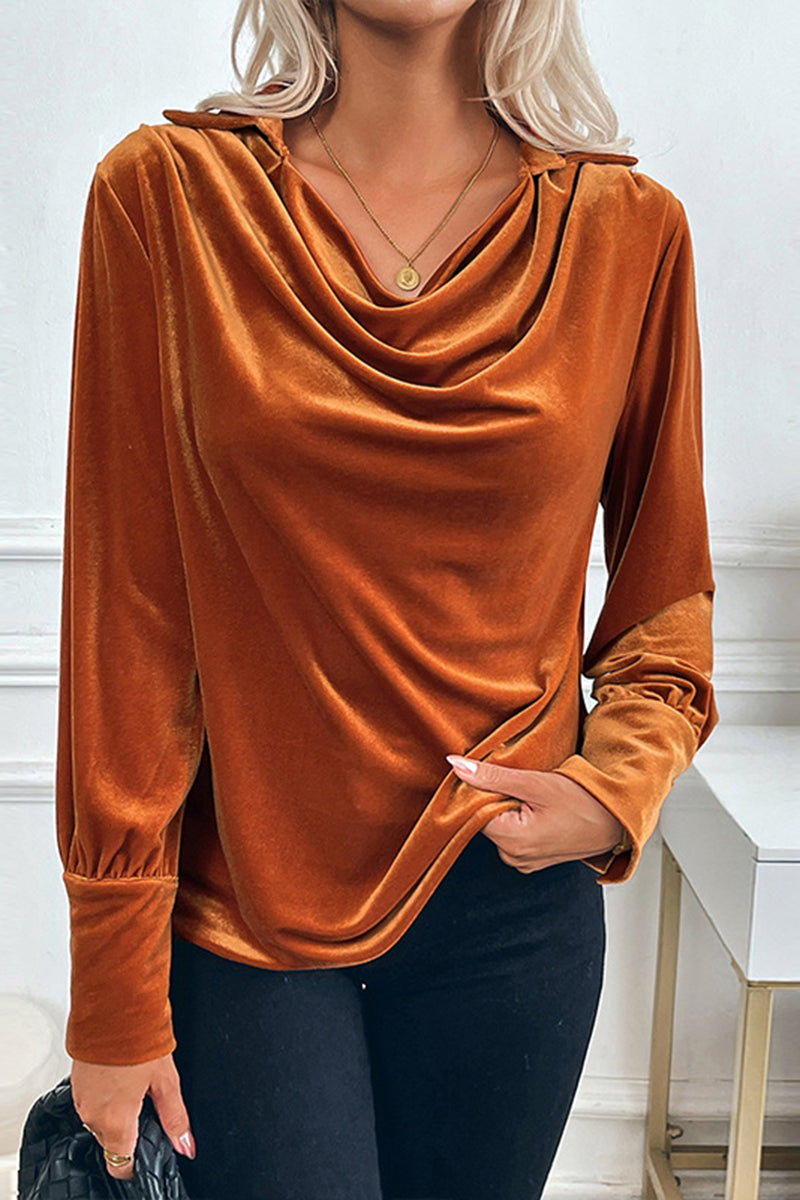 Velvet Draped Long-Sleeve Top