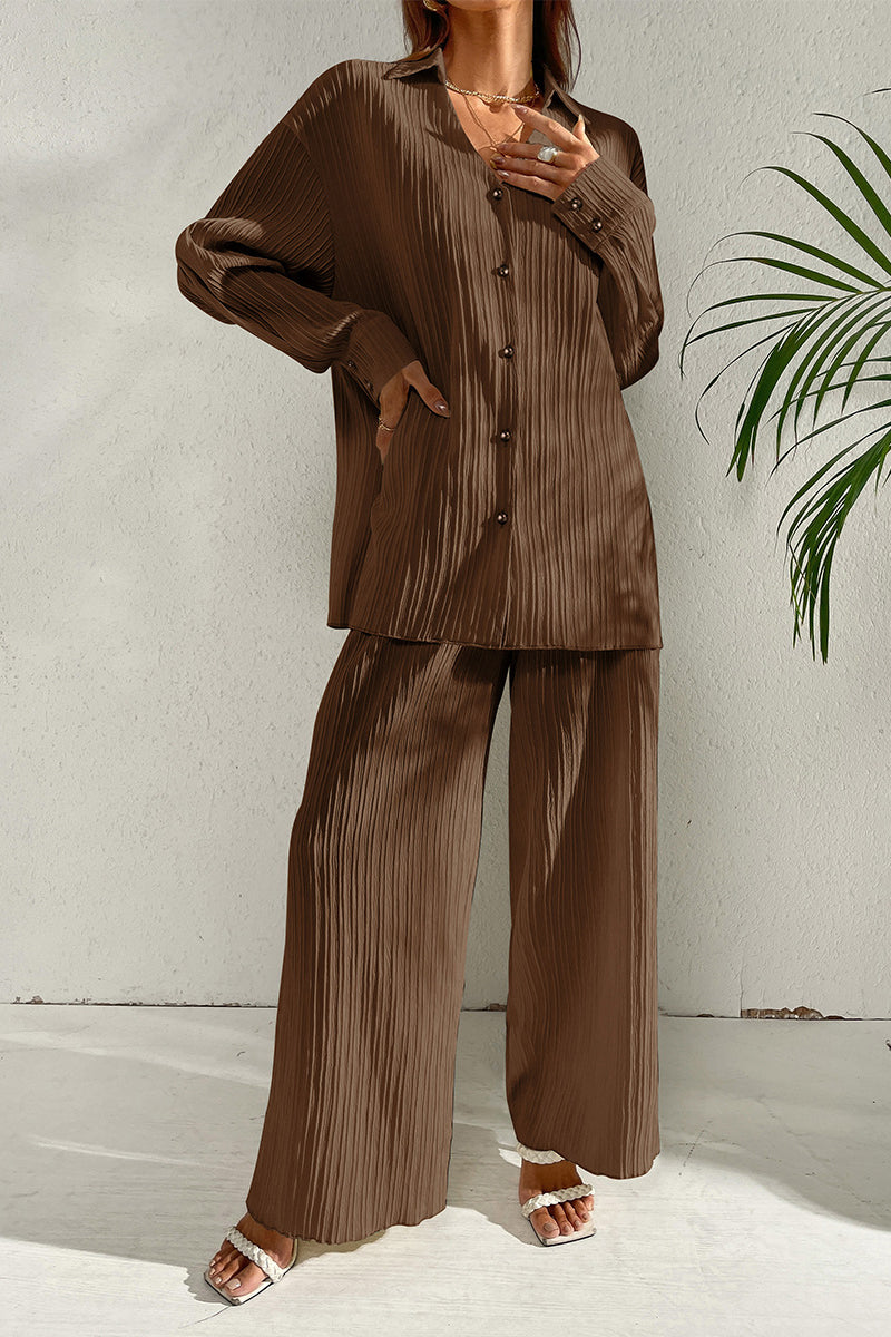 Pleated Shirt and Pants Set