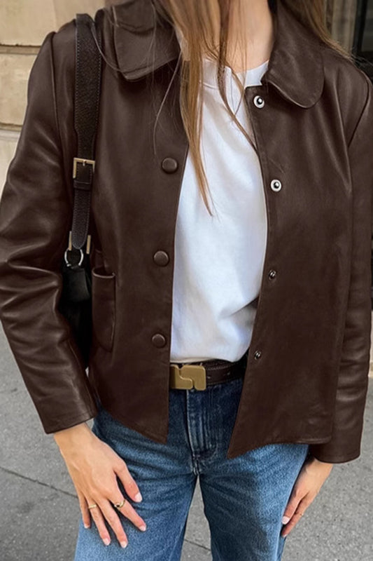 Buttoned Faux Leather Jacket