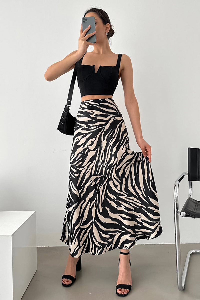 Zebra Print A-Line Maxi Skirt