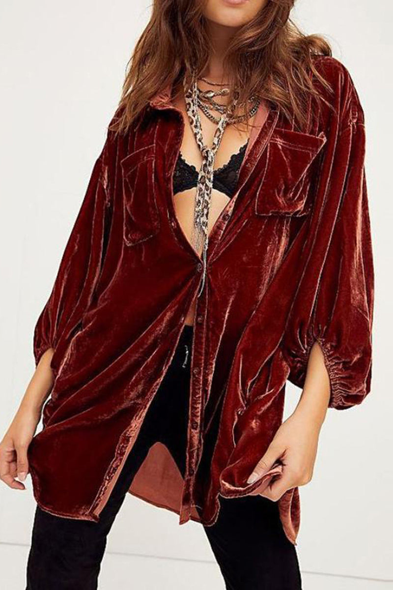 Oversized Button-Up Velvet Shirt